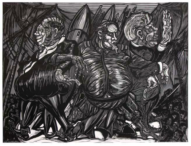 Pillars of Society, linocut, 18" x 24", 2007 